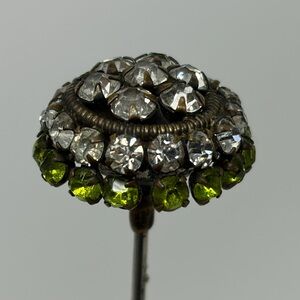 Antique Edwardian Hat Pin Green & Clear Paste Stones 9”